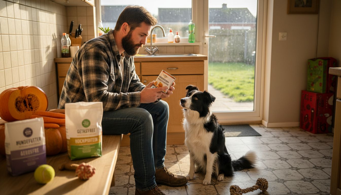 Hundebesitzer schaut sich die Inhaltsstoffe des Futters genau an