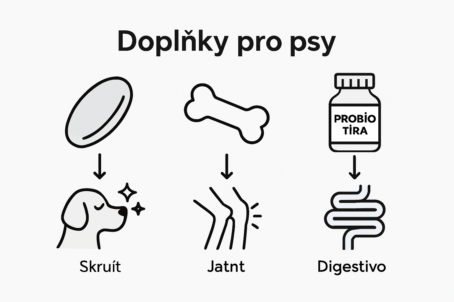 Infografika: tři hlavní přínosy doplňků stravy pro psy