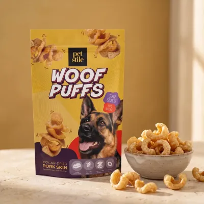 Woof Puffs: luftgetrocknete Snacks aus Schweinehaut